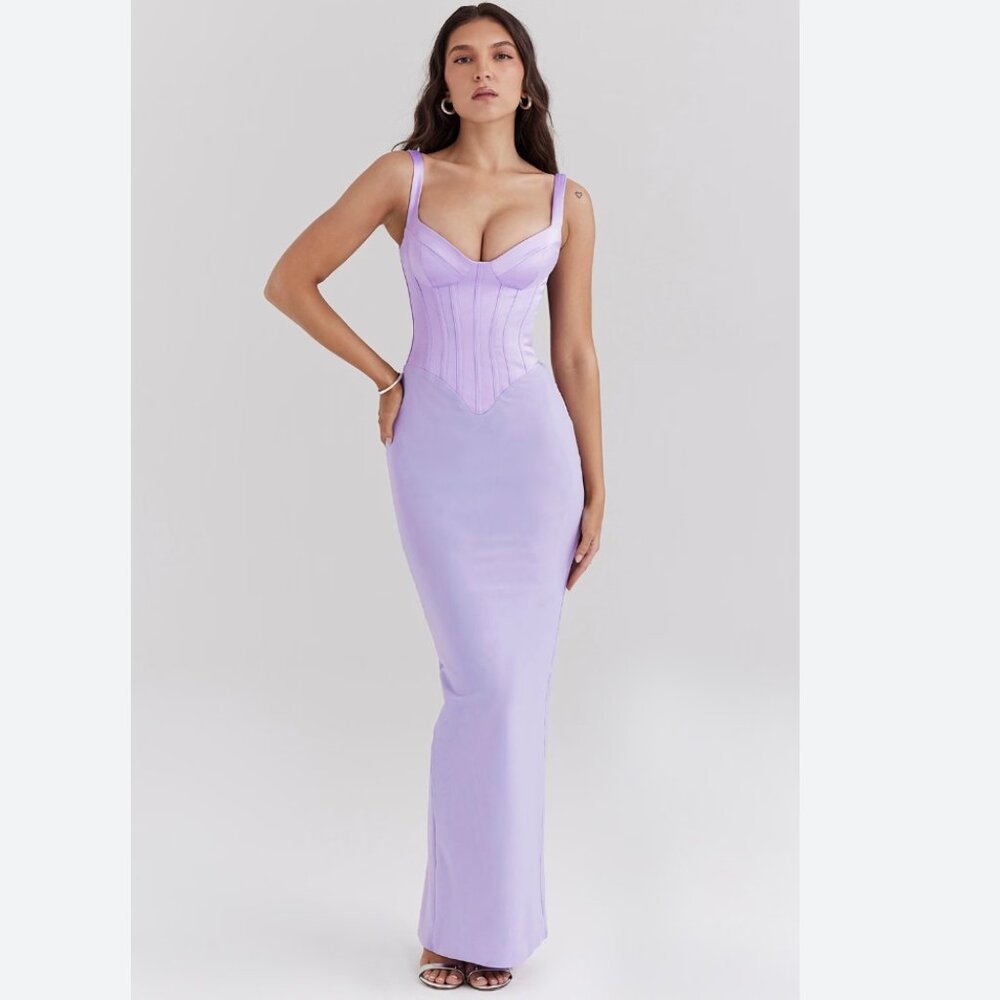 NWT House of CB Breeze Orchid Satin Corset Maxi